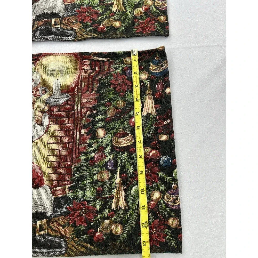 Vintage Windham Home Christmas Tapestry Placemats Set 2 Santa Tree NOS 13x19